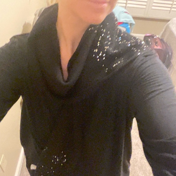 MK Michael Kors OS black silver sequence scarf neck winter knitted sweater - Picture 6 of 11